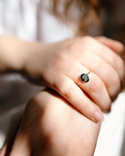 Silver St. Joseph Consecration Ring styled on a woman's hand