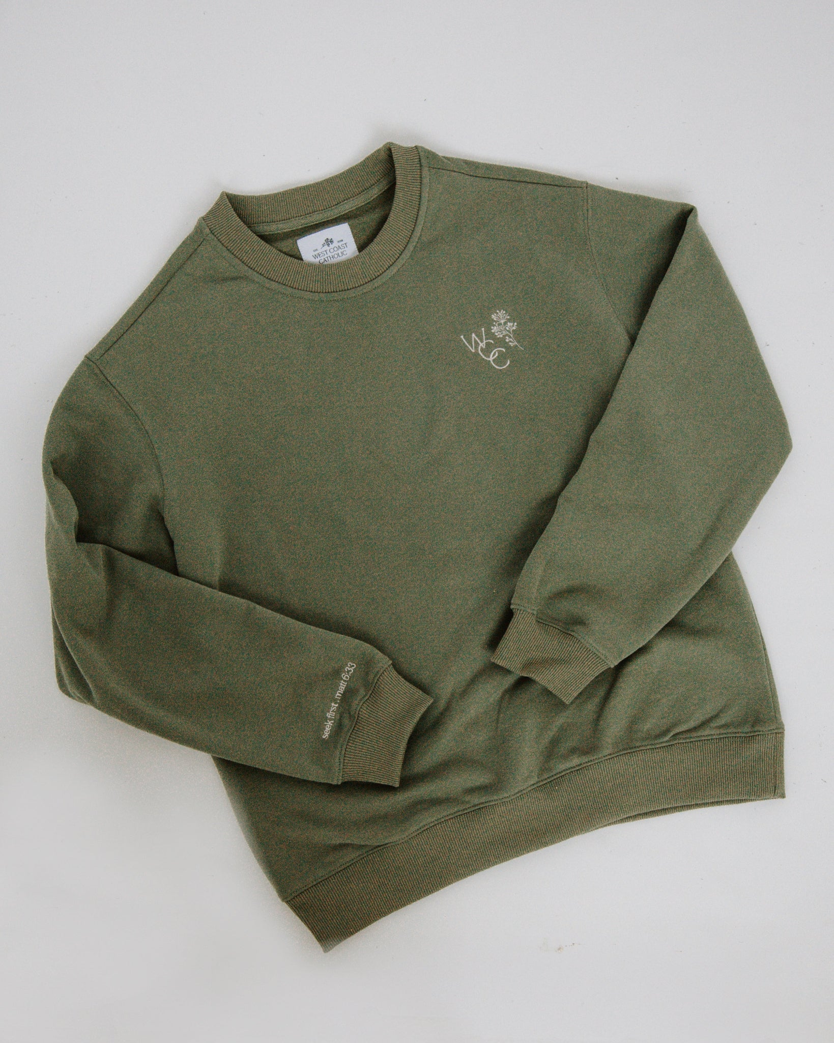 Green crewneck with wcc logo embossed