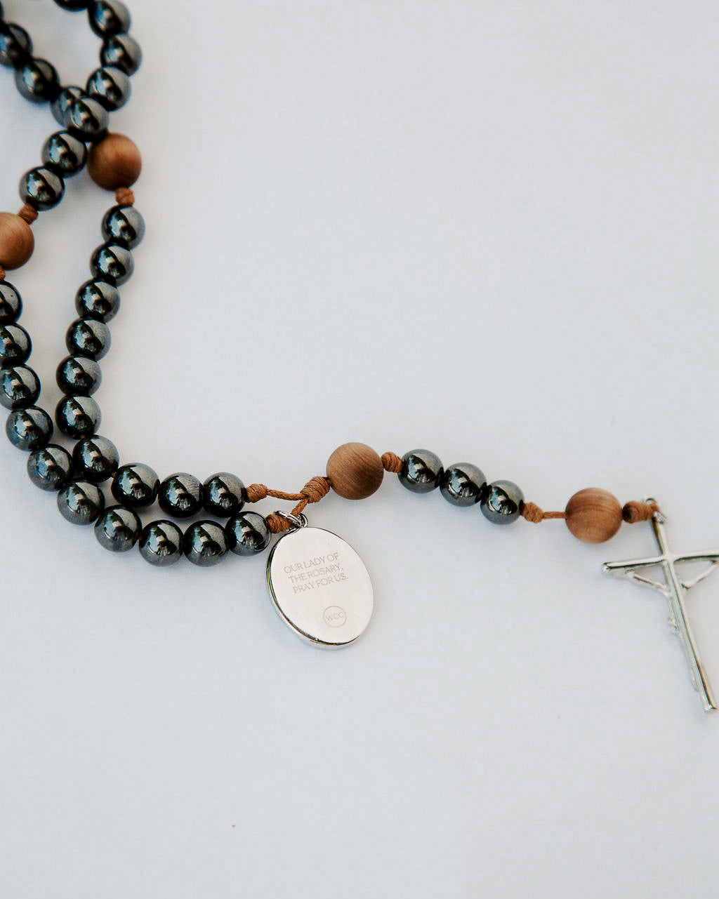 Rosary with gunmetal and wood beads