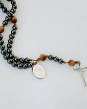 Rosary with gunmetal and wood beads