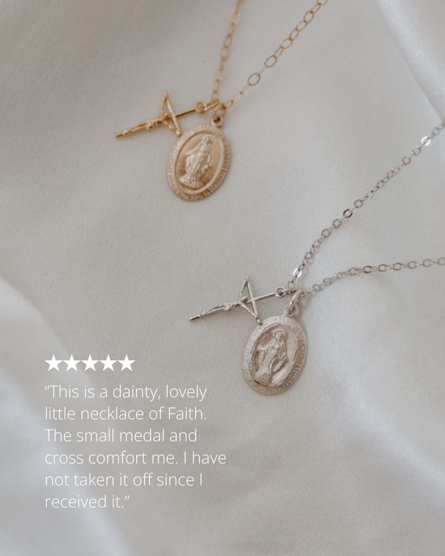 Two necklaces with medallions and crosses on a light background review