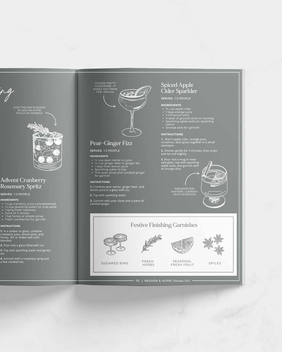 Open book with cocktail recipes on a white background