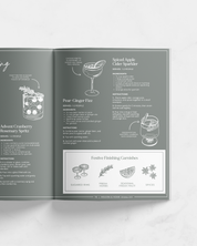 Open book with cocktail recipes on a white background