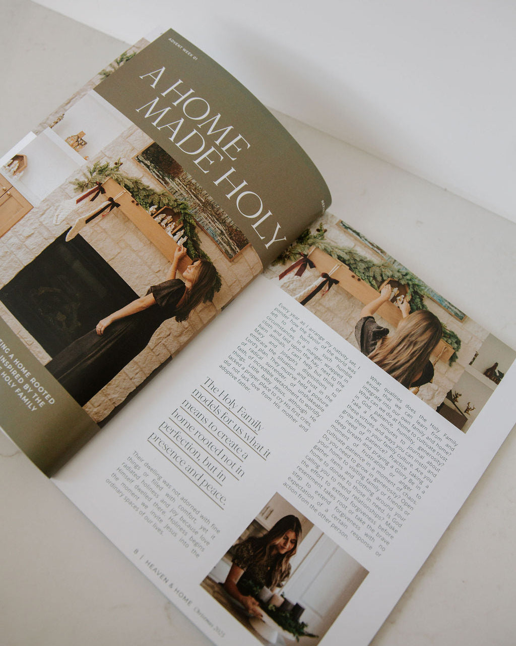 Open book with a chapter titled 'A Home Made Holy' on a white background