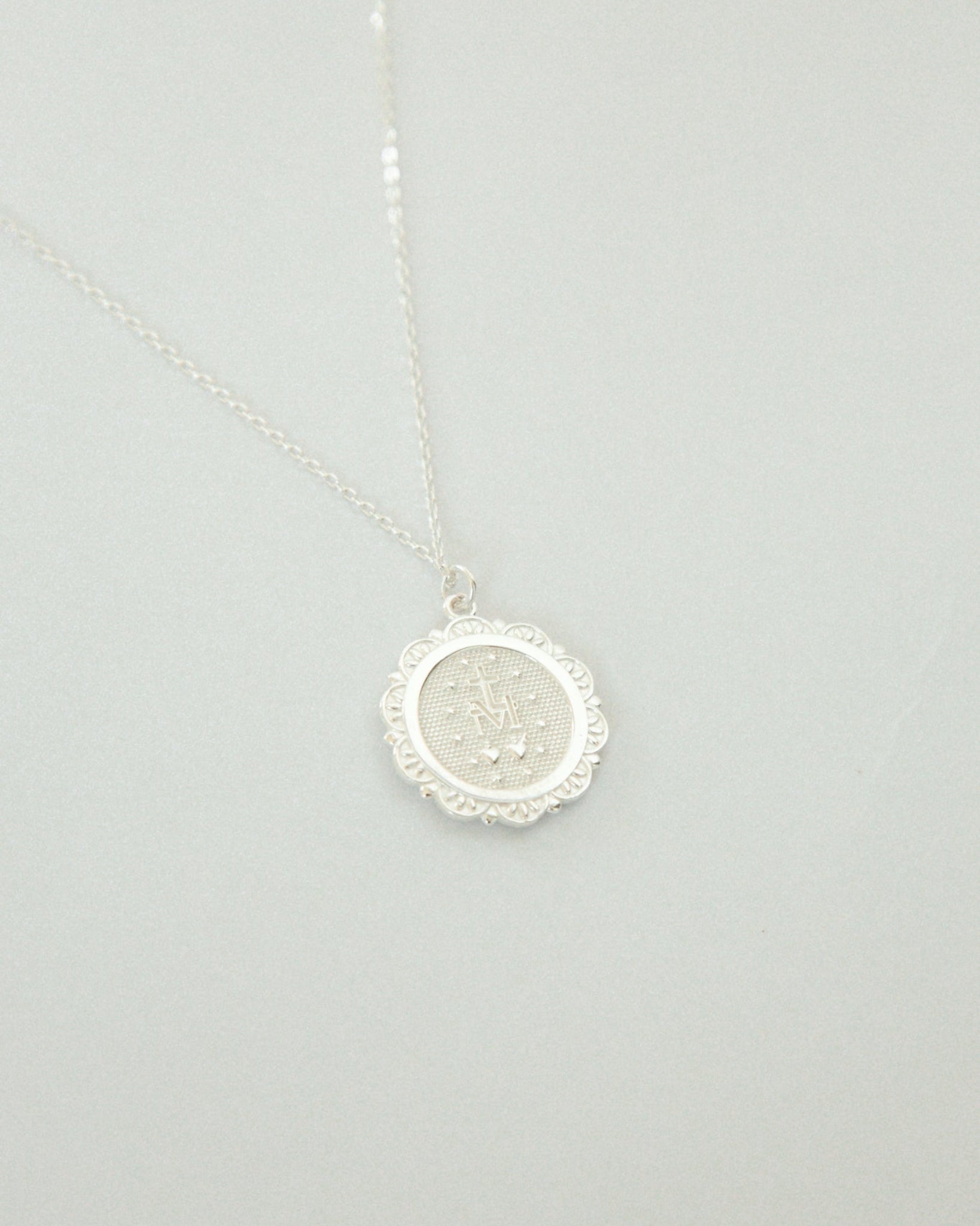 Our Lady of Grace miraculous medal silver necklace. Perfect Cath9olic jewelry for everyday wear. 