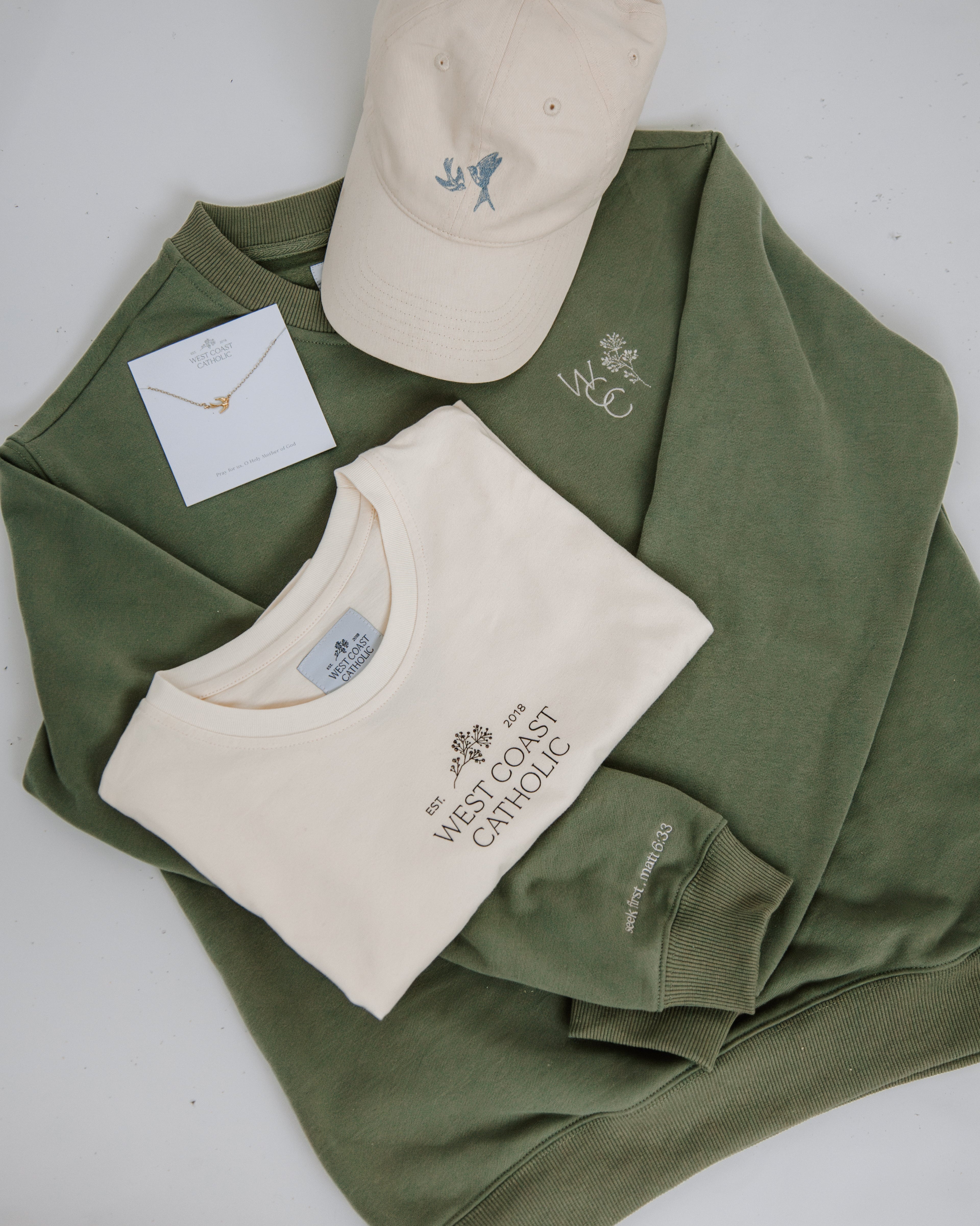 WCC Crewneck Sweatshirt – Olive Green, Embroidered Logo, Classic