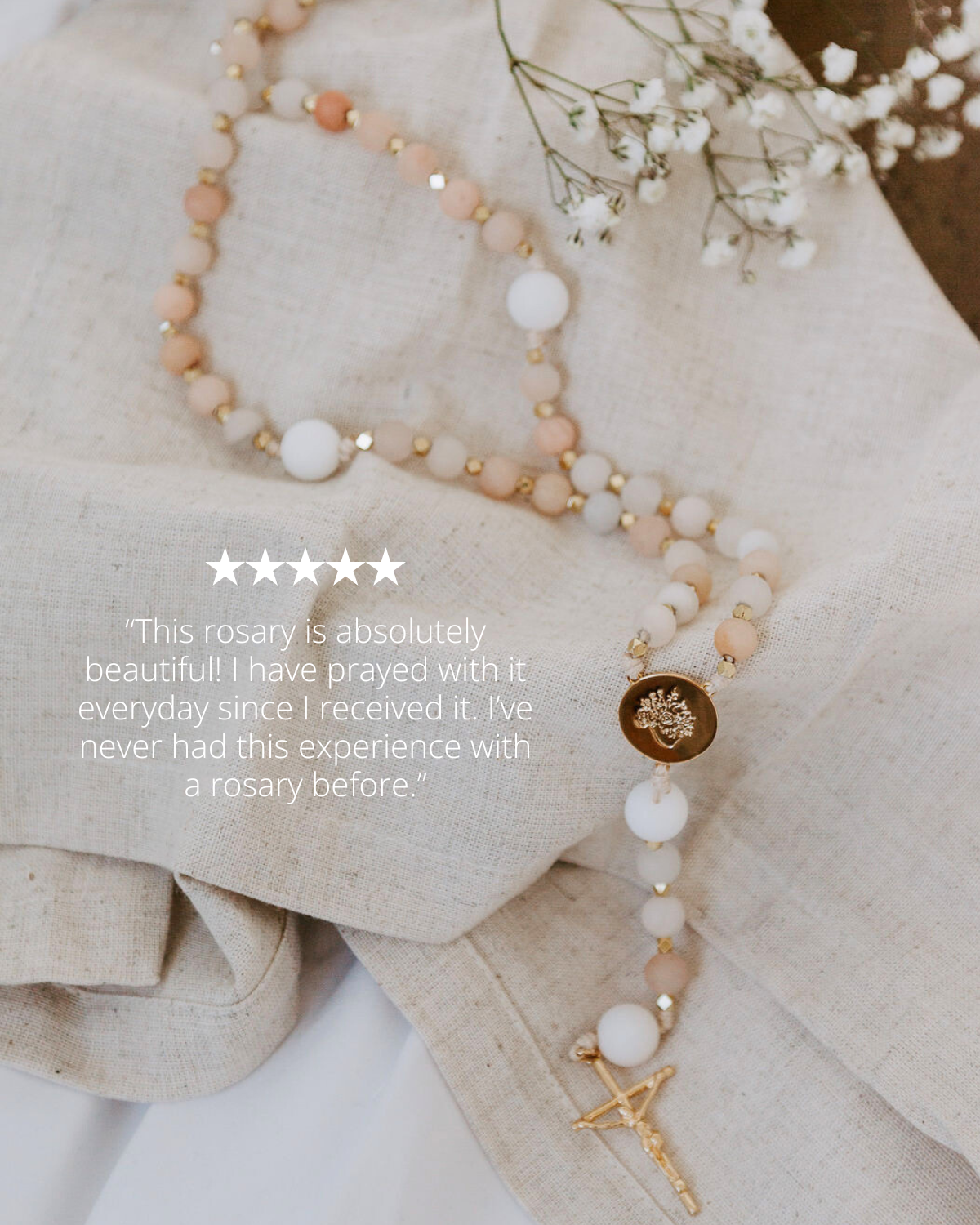 Pink and white immaculate heart rosary with 5 star review