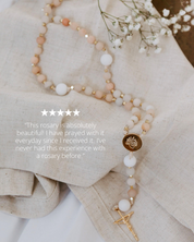 Pink and white immaculate heart rosary with 5 star review