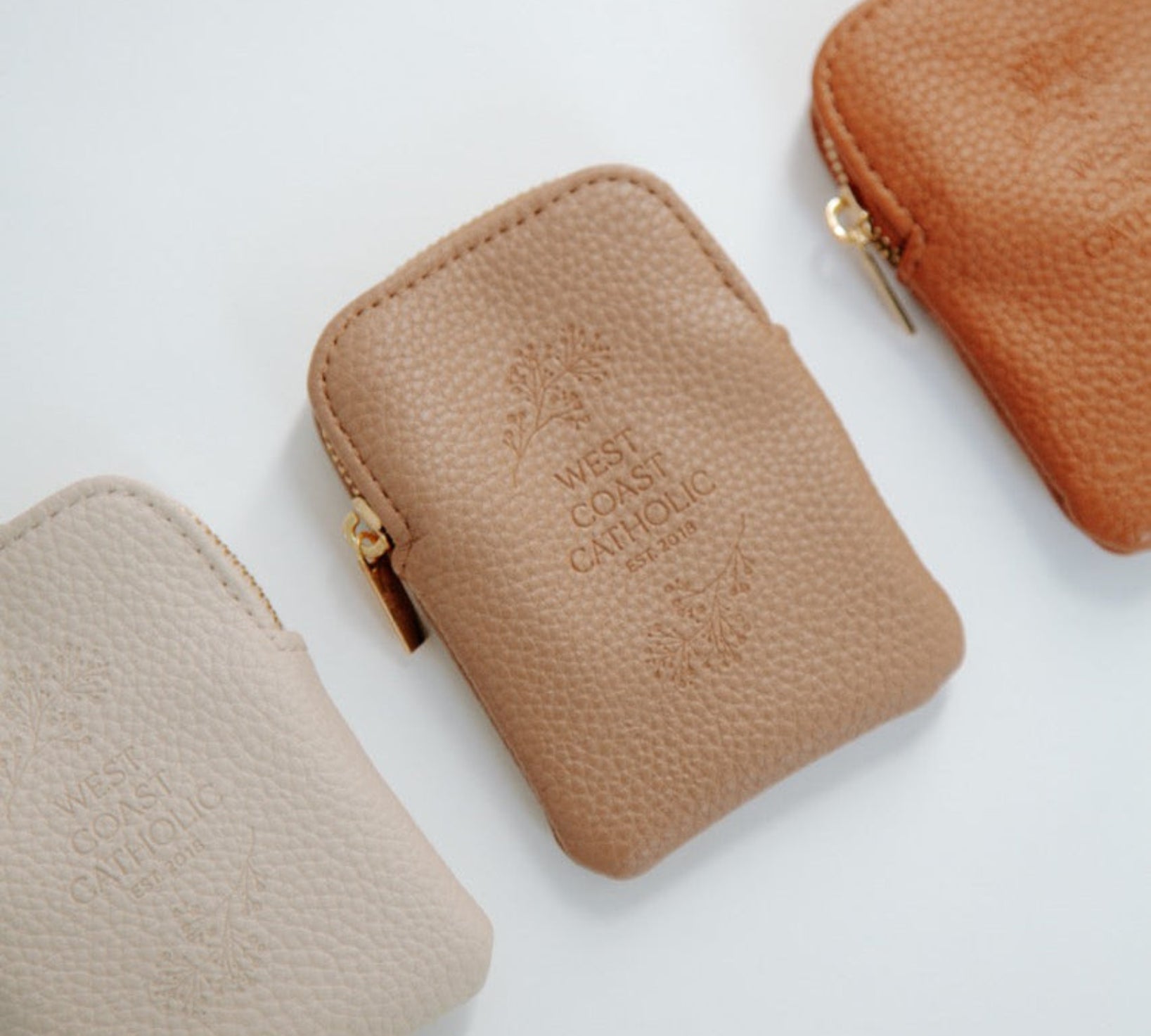 Leather Rosary Pouch Taupe Natural Brown on white background