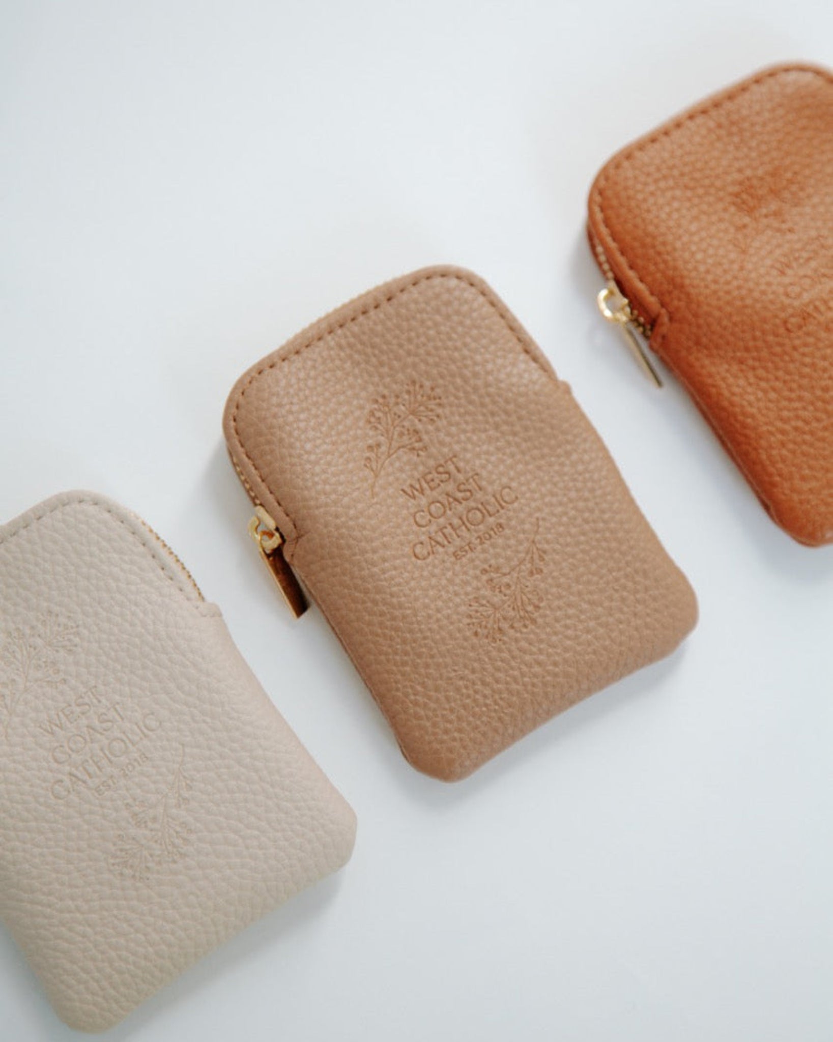 Leather Rosary Pouch Taupe Natural Brown on white background