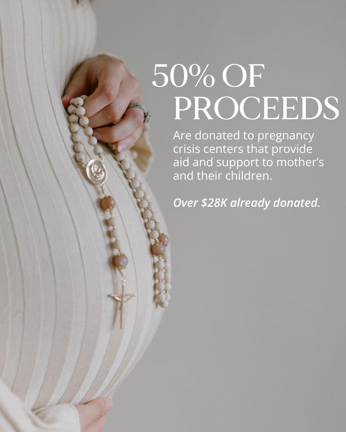 Rosary with beige and pink beads and a gold details on a light background