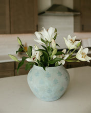 A styled Marian Vase by West Coast Catholic in a beautiful modern kitchen. 