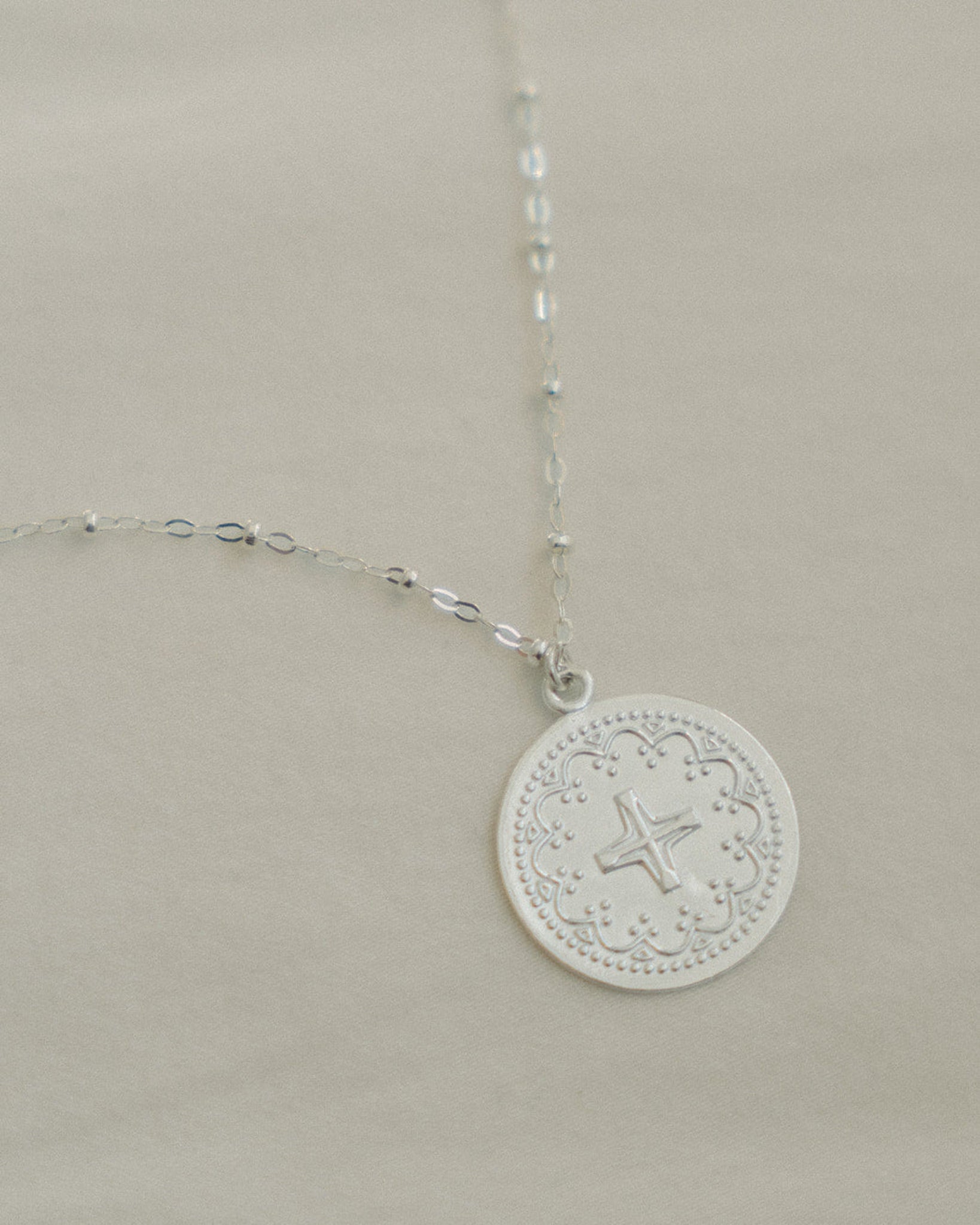 Sterling silver Communion necklace with Eucharist Host pendant, Catholic jewelry.