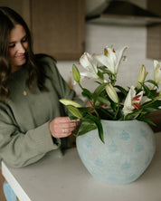 Marian Vase styled by West Cost Catholic. In a modern Catholic home &  kitchen. 