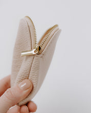 Natural leather rosary pouch zipper detail shot