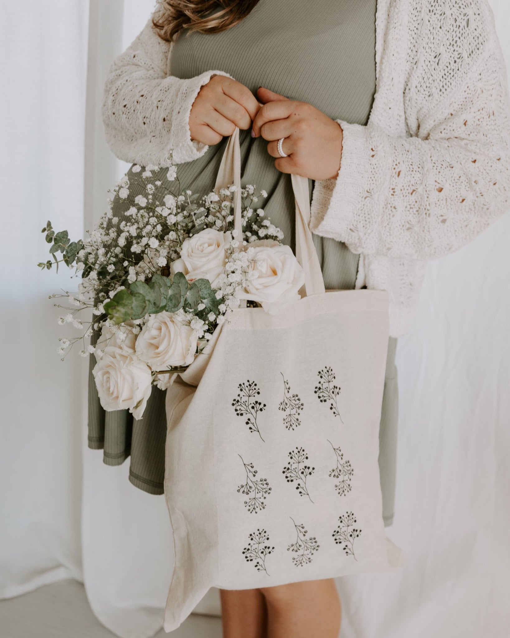 Eternal love tote styled with florals and aesthetic outfit